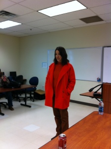 Catherine Cuellar, executive director of the Dallas Arts District, visits with Texas Wesleyan's MCO 3399 class about her experiences in communications.